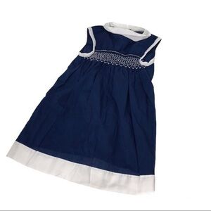 Vintage Polly Flinders Girls Sleeveless Smocked Dress size 6X , navy